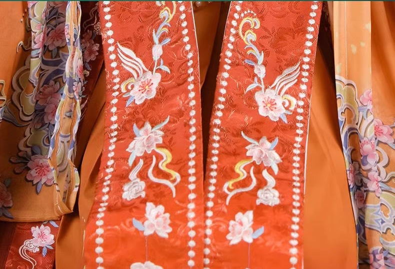 Red Orange Floral Emboridered Song HanFu Dress| Joy