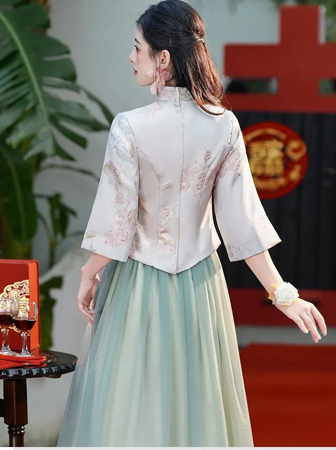 Grünes Qipao-Cheongsam-Kleid für Brautjungfern