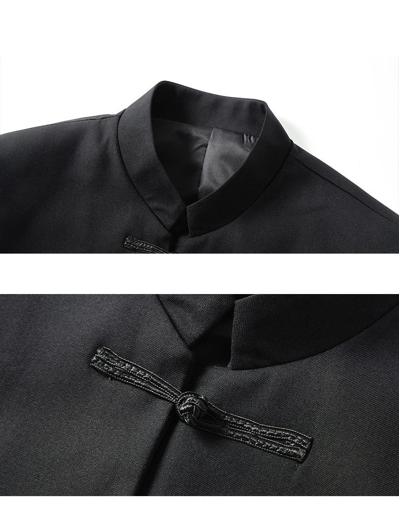 Modern Chinese Style Slim Fit Mandarin Collar Tang Suit Jacket Set