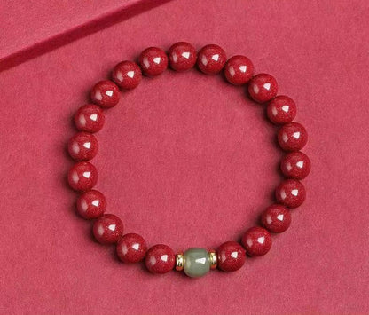 Natural Cinnabar and Hetian Jade Fortune Bracelet