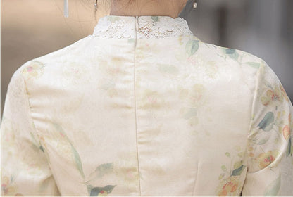 Floral Lace-Trimmed Qipao Dress