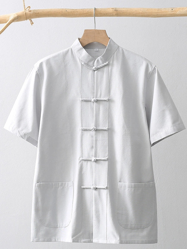Men's Cotton Short Sleeve Retro Chinese Tang Kung Fu Shirt