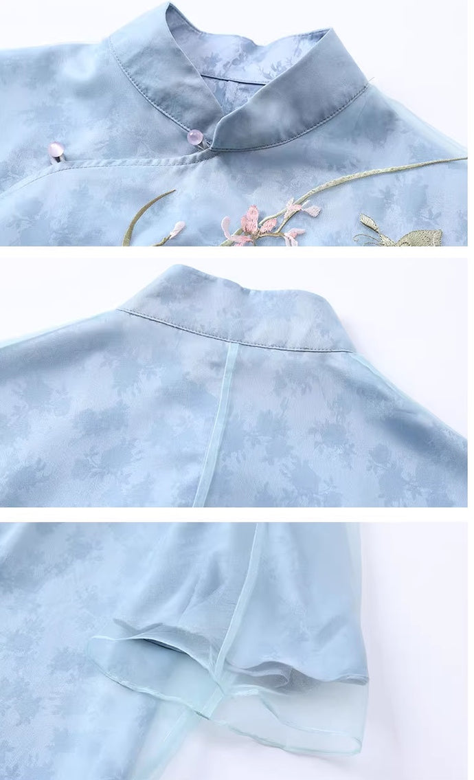 19MM Gambiered Canton Gauze Women Qipao Maxi Dress