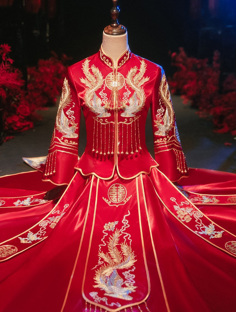 Robe de mariée traditionnelle chinoise rouge Qun Kwa | Harmony