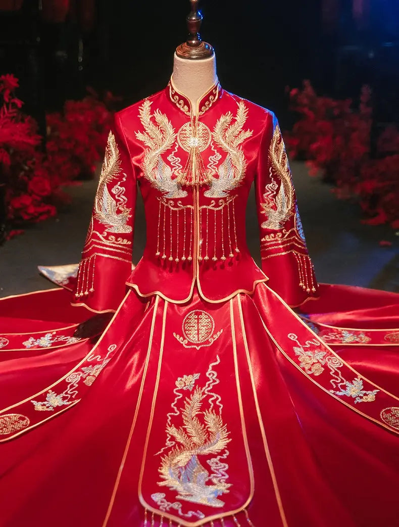 Red Traditional  Chinese Wedding Dress  phoenix  Qun Kwa for bride 