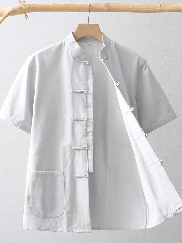 Men's Cotton Short Sleeve Retro Chinese Tang Kung Fu Shirt