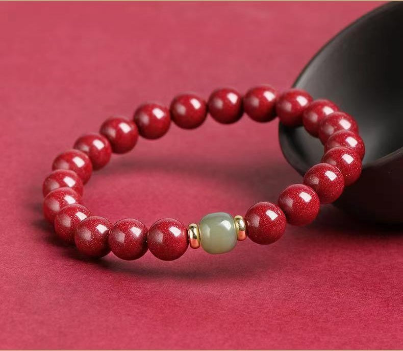 Natural Cinnabar and Hetian Jade Fortune Bracelet