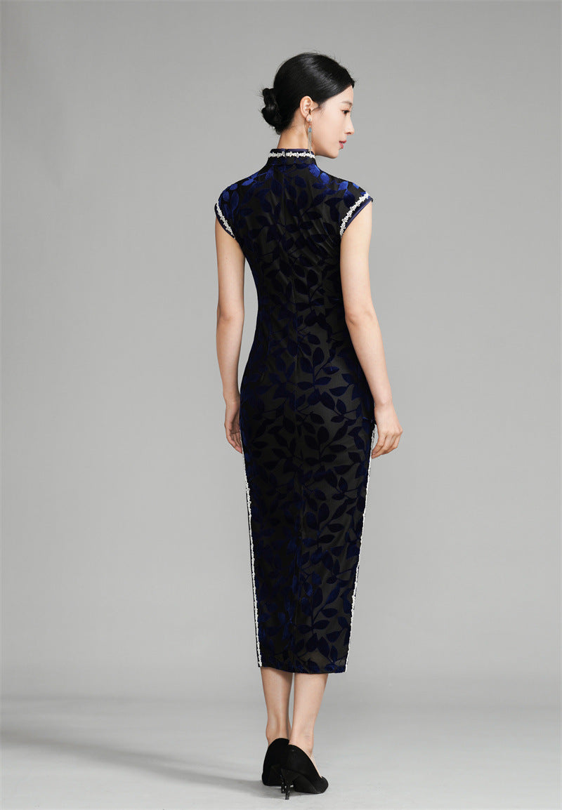 Sleeveless navy blue Modern cheongsam