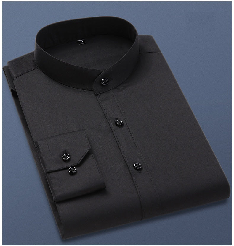 chinese collar dress shirt Men's Chinese Mandarin Stand Collar Shirt – Traditional Round Neck Style – Oriental Me