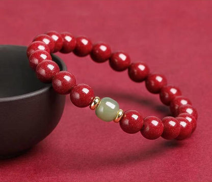 Natural Cinnabar and Hetian Jade Fortune Bracelet