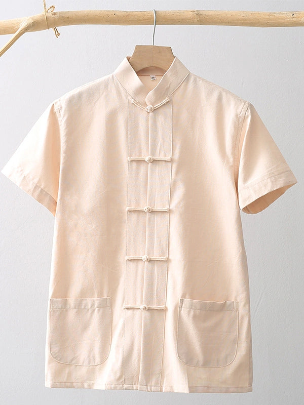 Men's Cotton Short Sleeve Retro Chinese Tang Kung Fu Shirt