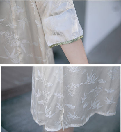Robe Qipao Cheongsam ample en jacquard blanc ivoire