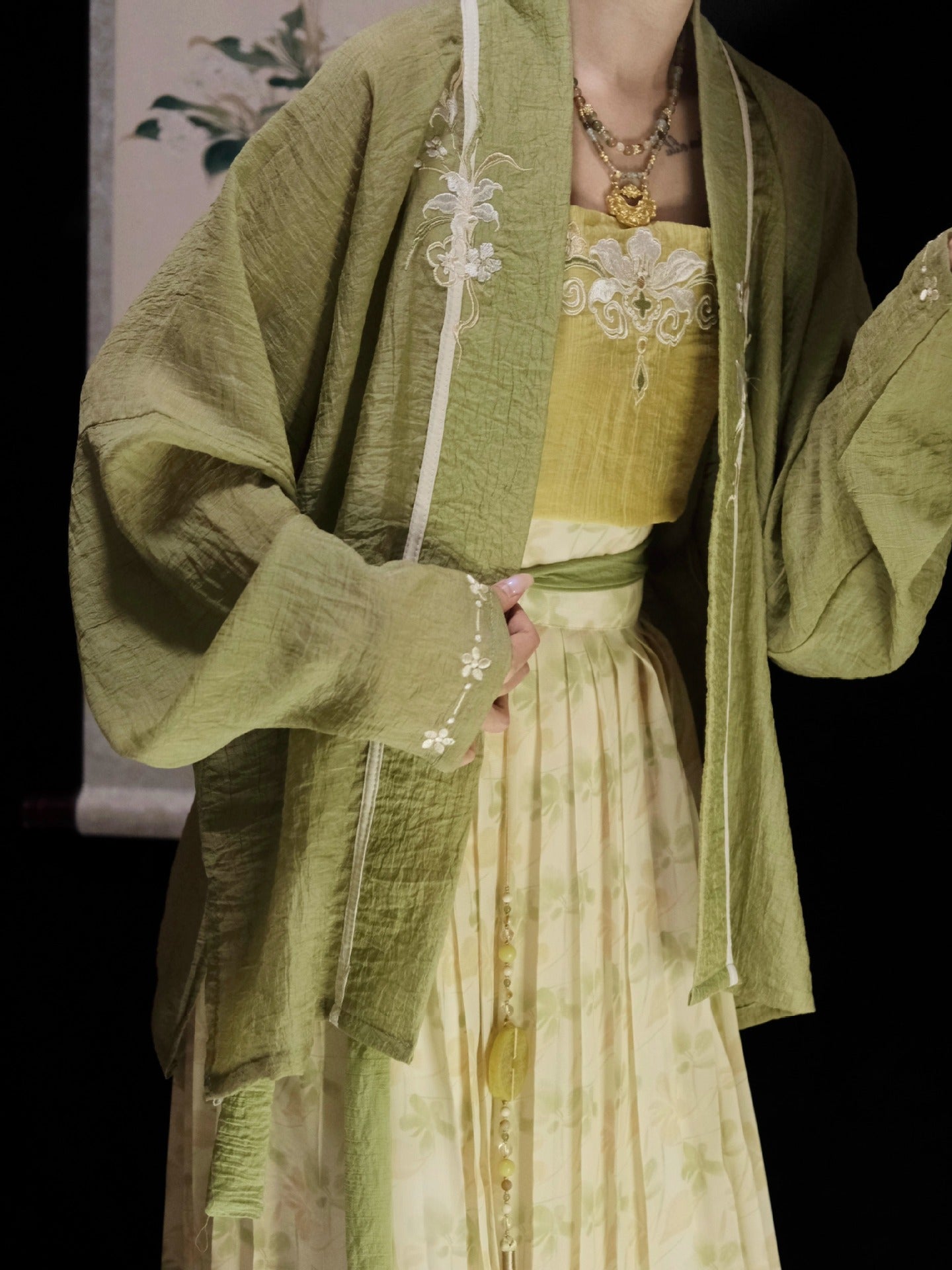 Green & Yellow Floral Song Dynasty Hanfu Set