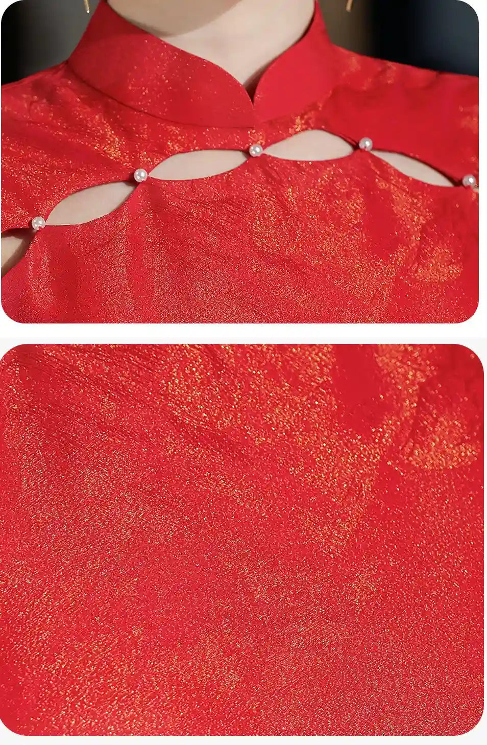 Red & Gold Brocade Sleeveless Modern Wedding  Qipao Dress