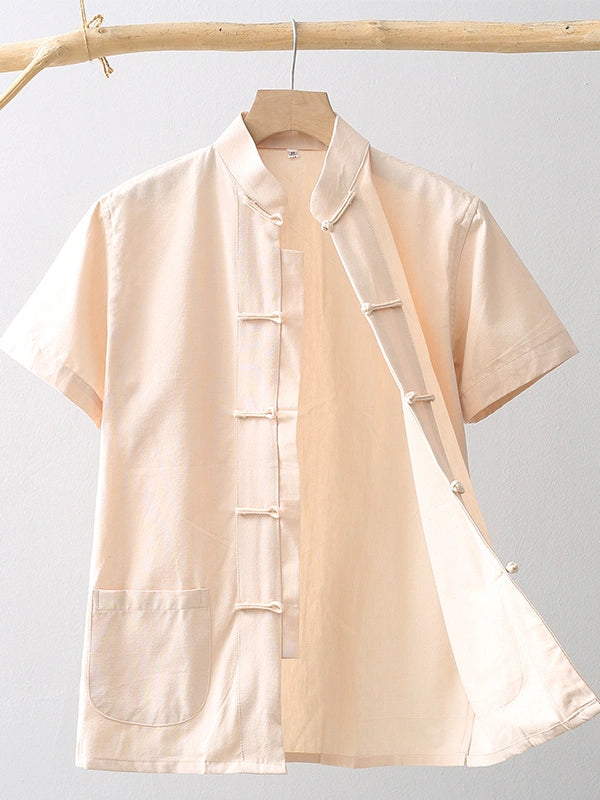 Men's Cotton Short Sleeve Retro Chinese Tang Kung Fu Shirt