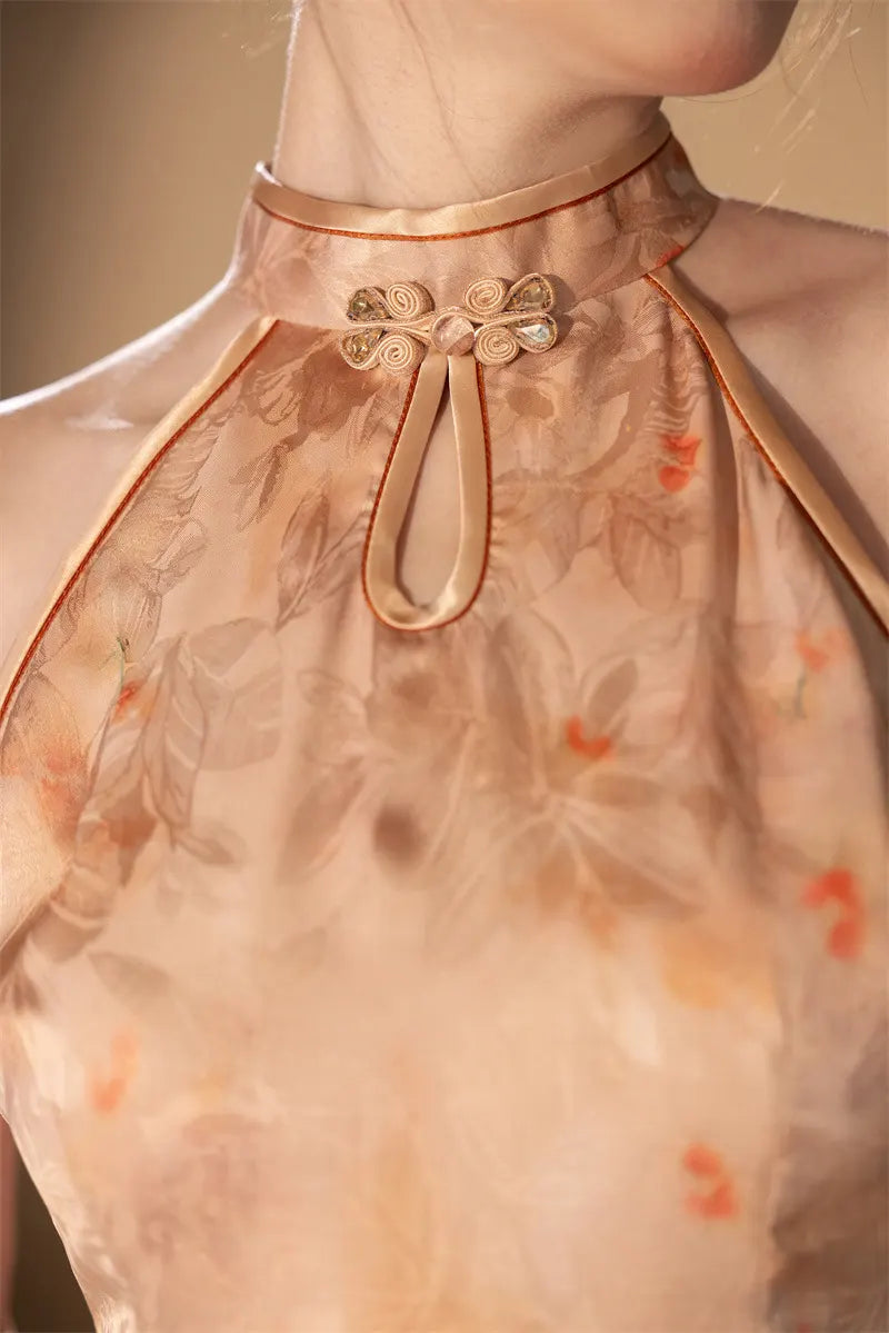 Halter Neck Floral Midi Cheongsam Qipao Dress