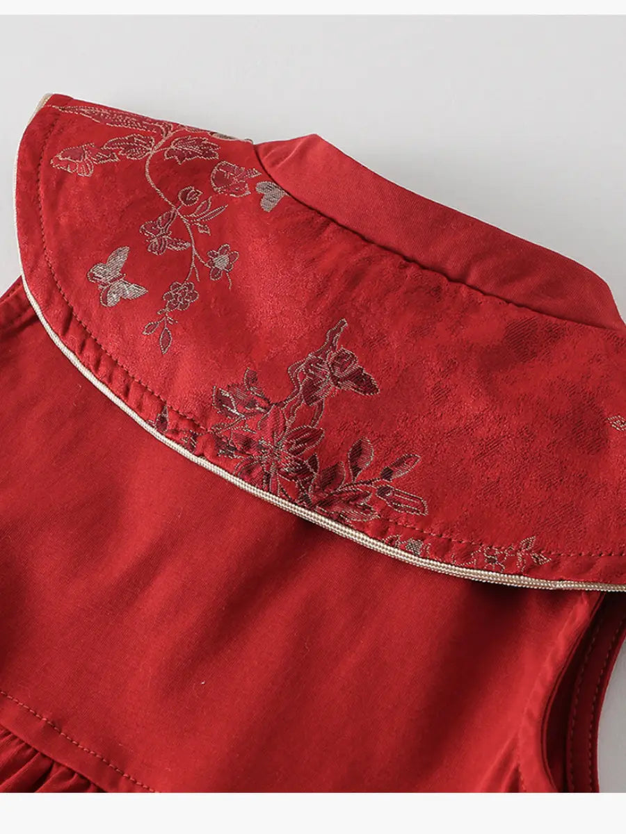 Baby Girl Red Traditional Chinese Summer Zhuazhou Ceremony Dress