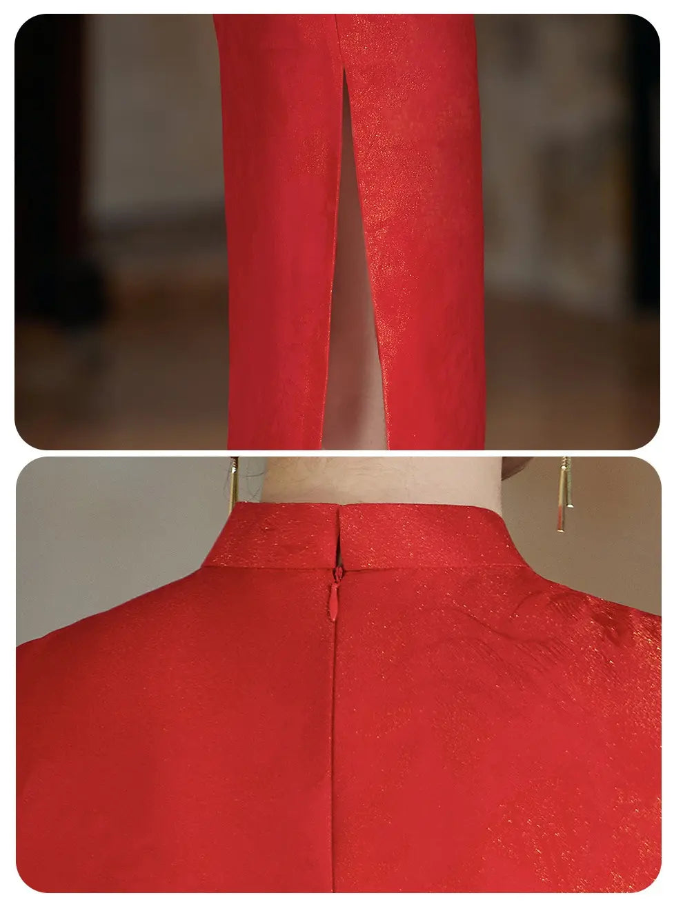 Red & Gold Brocade Sleeveless Modern Wedding  Qipao Dress