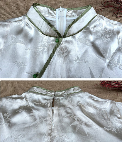 Robe Qipao Cheongsam ample en jacquard blanc ivoire