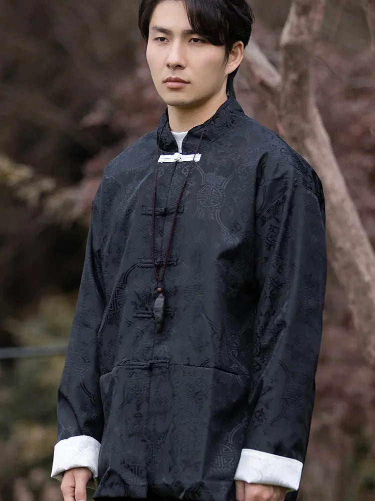 Veste de costume pour homme avec broderie de dragon chinois Manchu Tang Mandarin