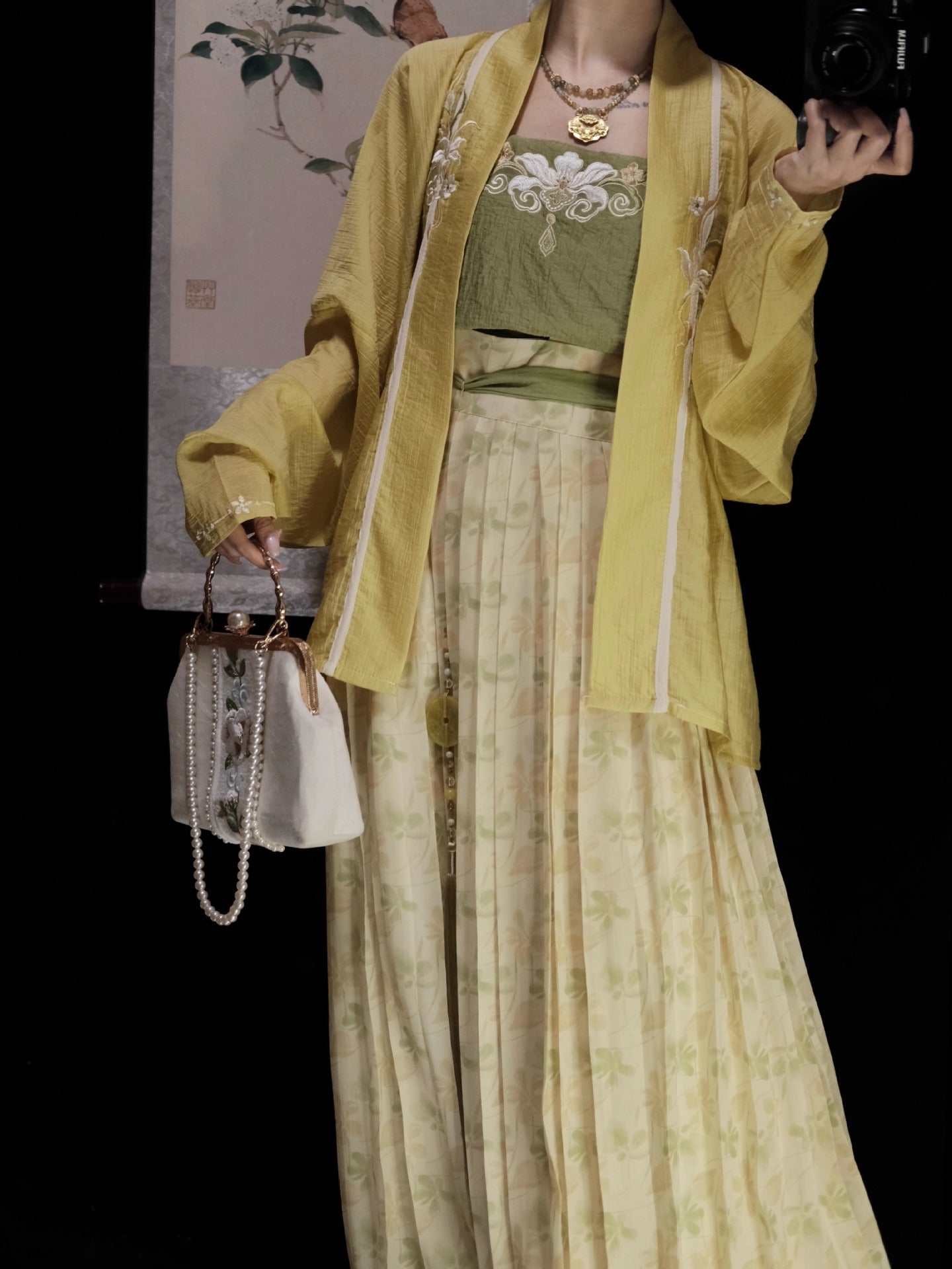 Green & Yellow Floral Song Dynasty Hanfu Set