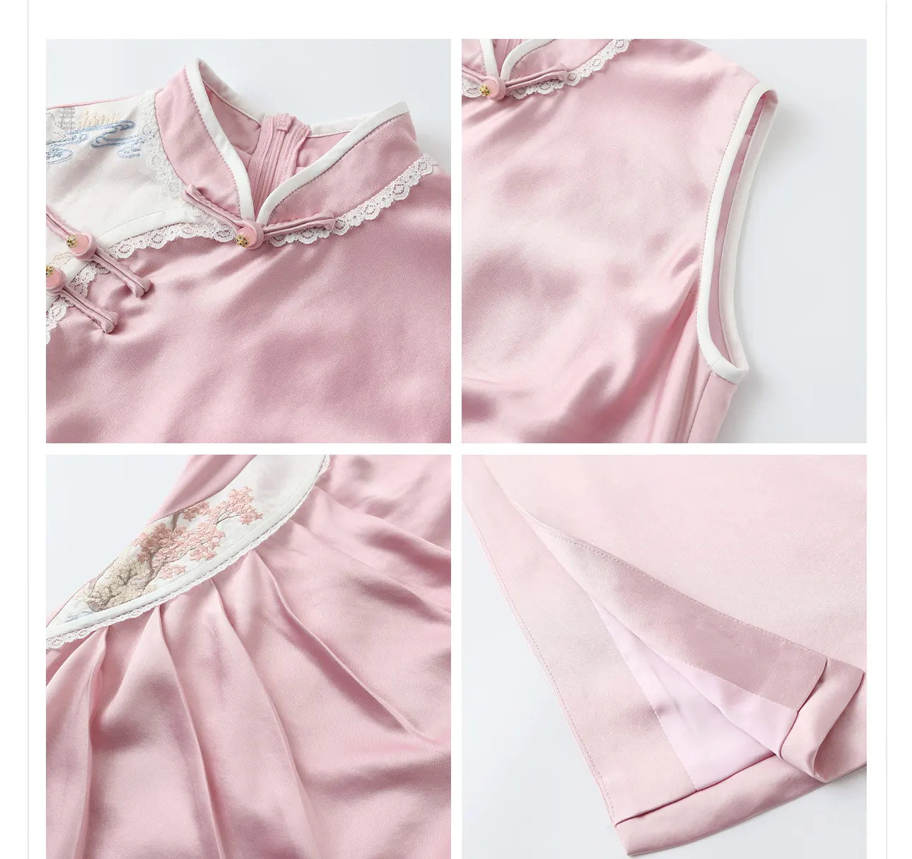 Qipao chinois rose sans manches avec drapé sur le côté