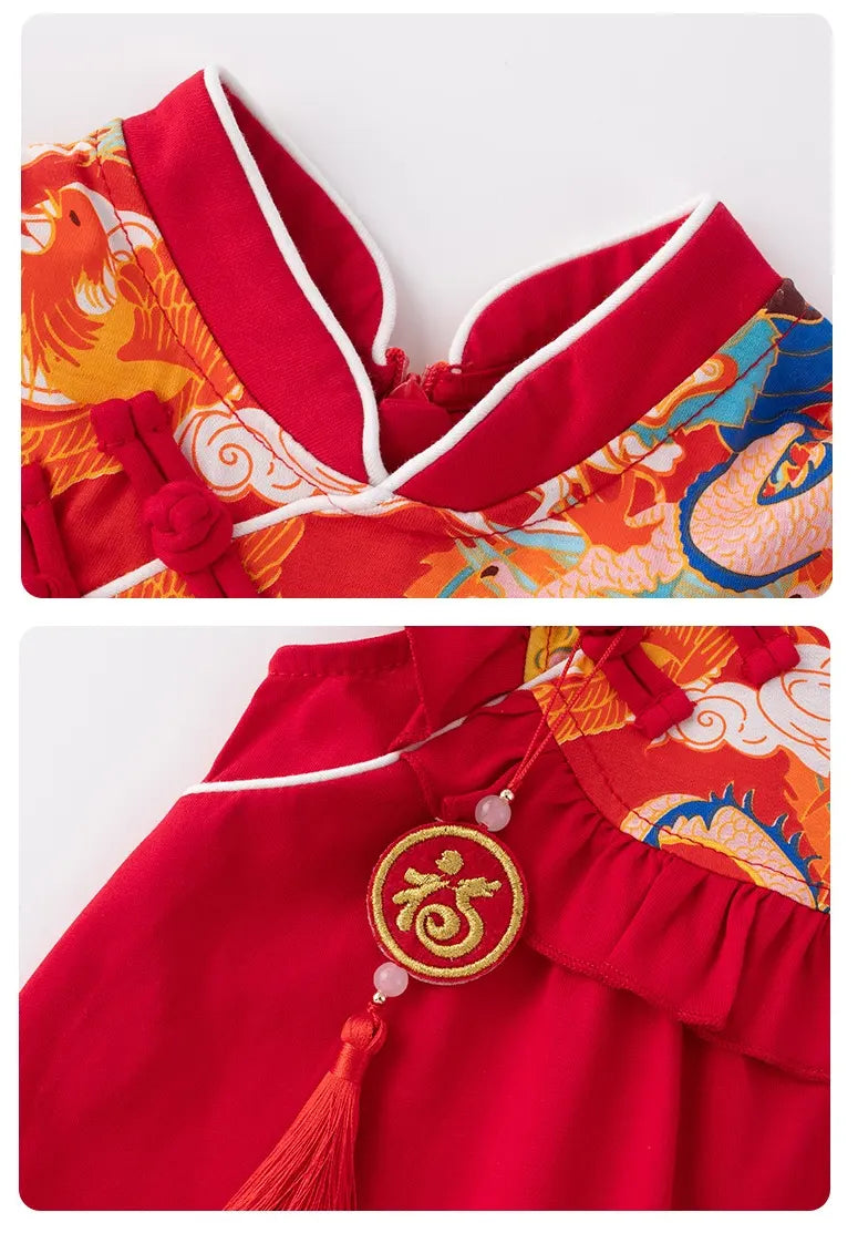 Baby-Mädchen-Qipao-Kleid im chinesischen Tang-Stil mit Stirnband