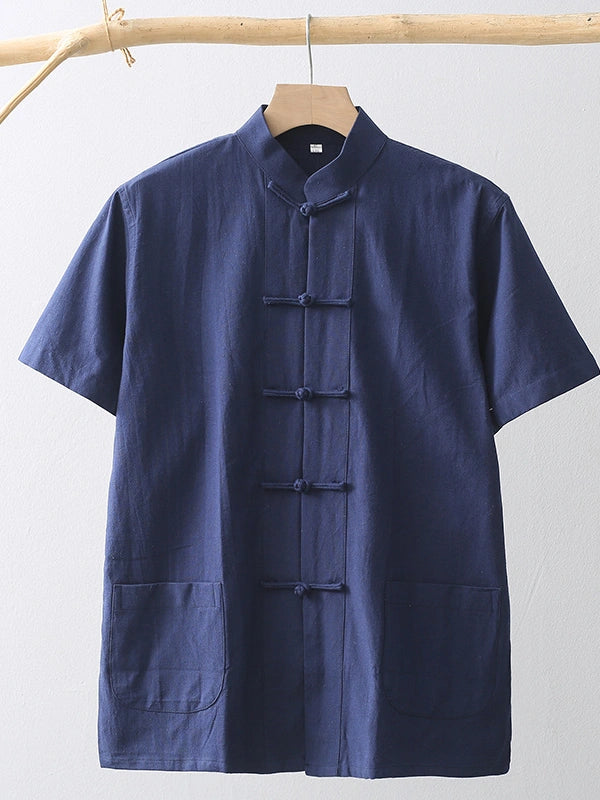 Men's Cotton Short Sleeve Retro Chinese Tang Kung Fu Shirt