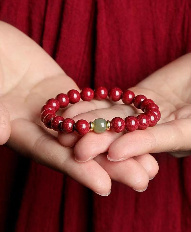 Natural Cinnabar and Hetian Jade Fortune Bracelet