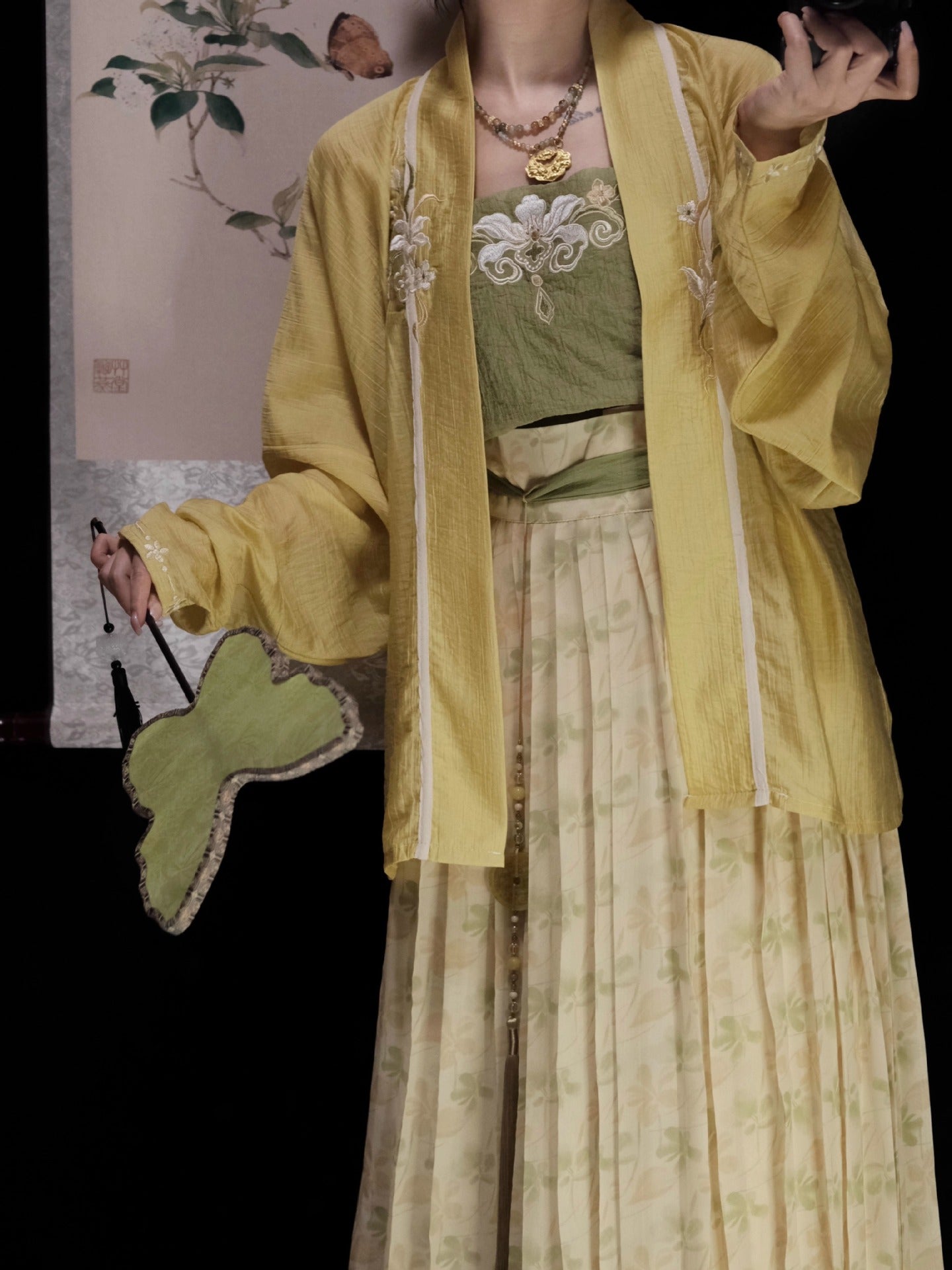 Green & Yellow Floral Song Dynasty Hanfu Set