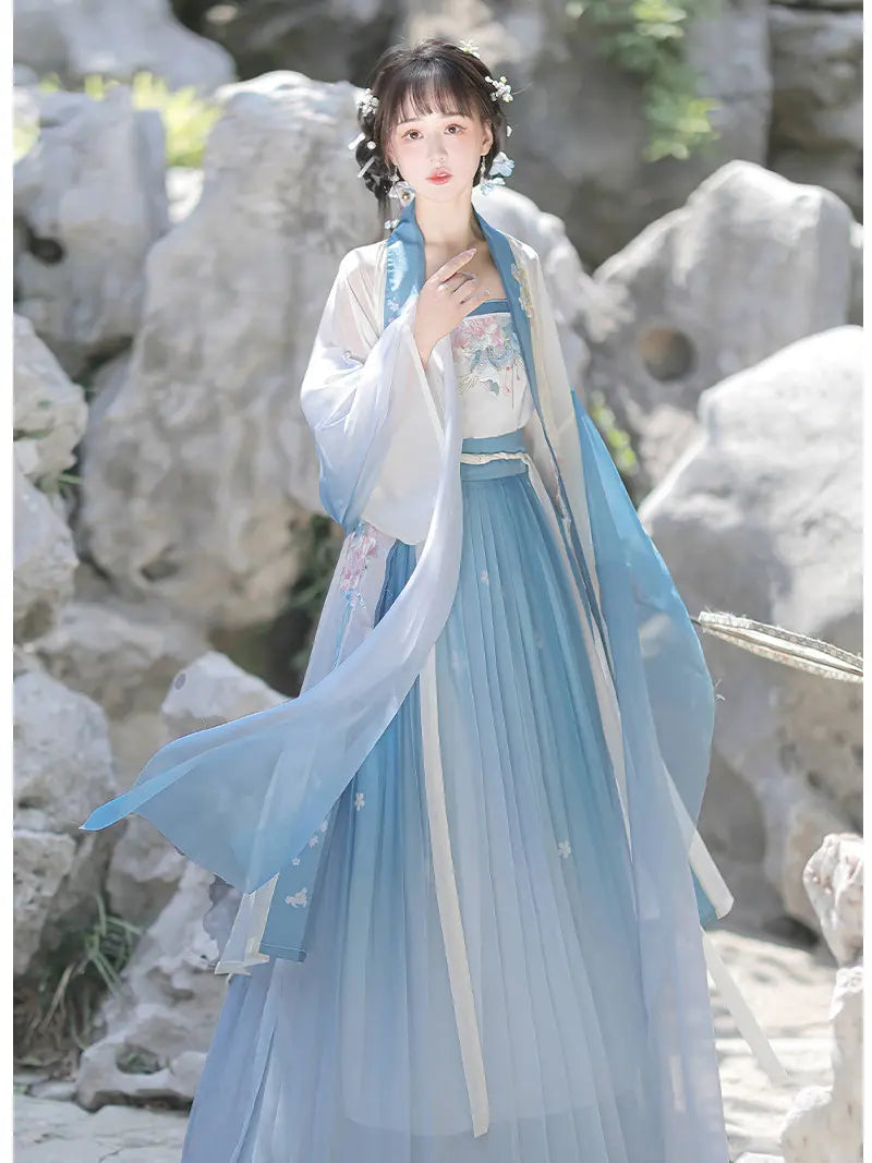 Blue and White  Song Dynasty Chinese Hanfu Dress