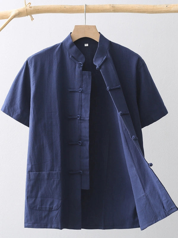 Men's Cotton Short Sleeve Retro Chinese Tang Kung Fu Shirt
