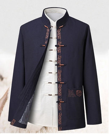 Blue Traditional Chinese Mandarin Tang Jacket Suit