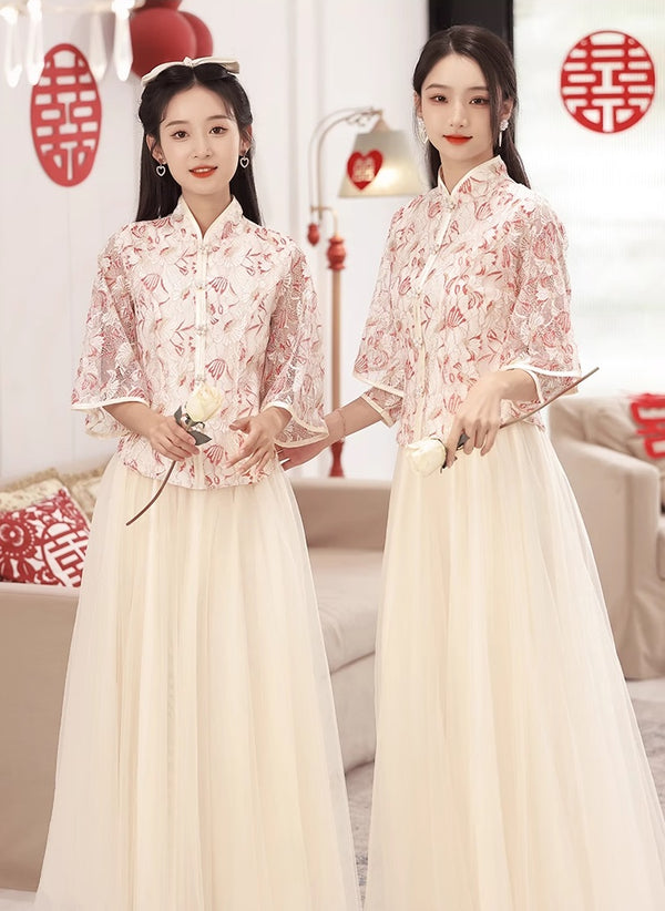 Traditional Chinese wedding bridemaid's 2 pieces Qipao Dress