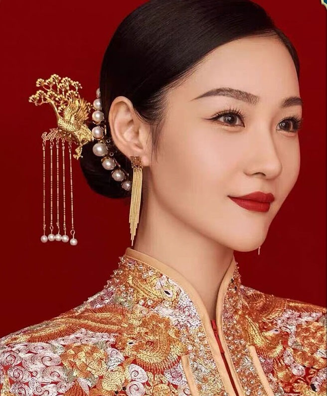 Chinese bridal crane bird hair pin