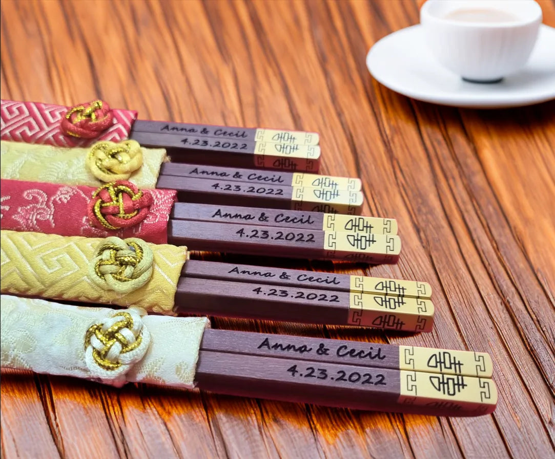 personalized name double happiness chopsticks for wedding gift