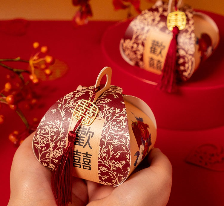 Floral  Favor Box With Double Happiness Tassel 