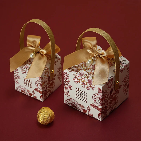 Double Happiness floral Favor boxes for chinese vietnamess wedding