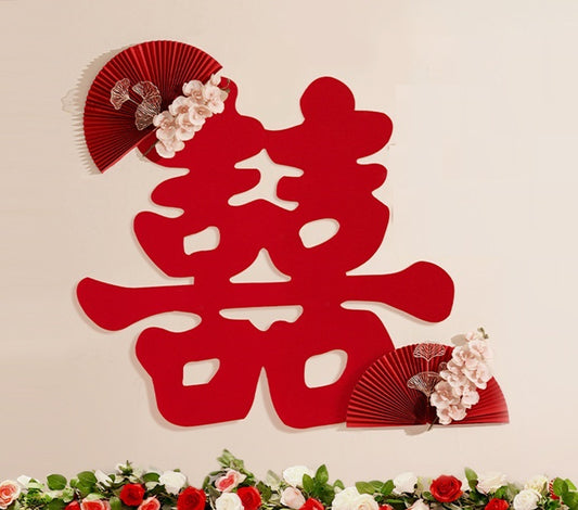 100cm Double Happiness Wall  Decoration With Folding Fans and Flowers