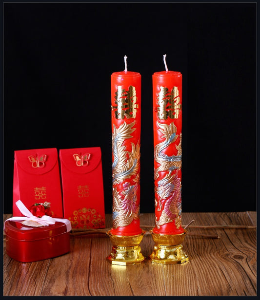 Red Dragon phoenix double happiness candle colors