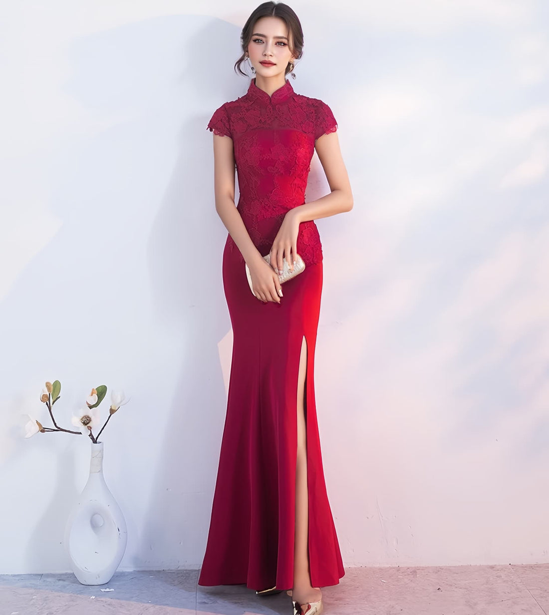 Modern Red Mermaid Bridal Qipao Dress