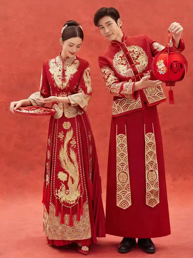 Chinese Bridal Pheonix  Qun Kwa & Groom dragon Tang  Suit