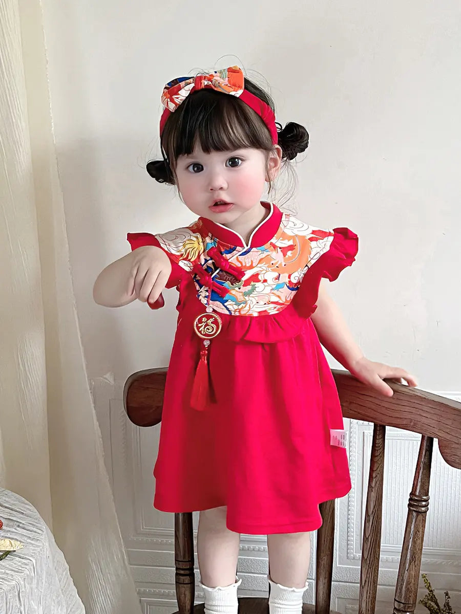 Baby Girl Chinese Tang Style  Qipao Dress with Headband