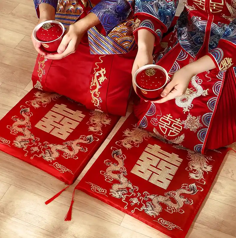 dragon phoenix double happiness wedding kneeling pad for chinese wedding aand tea ceremony