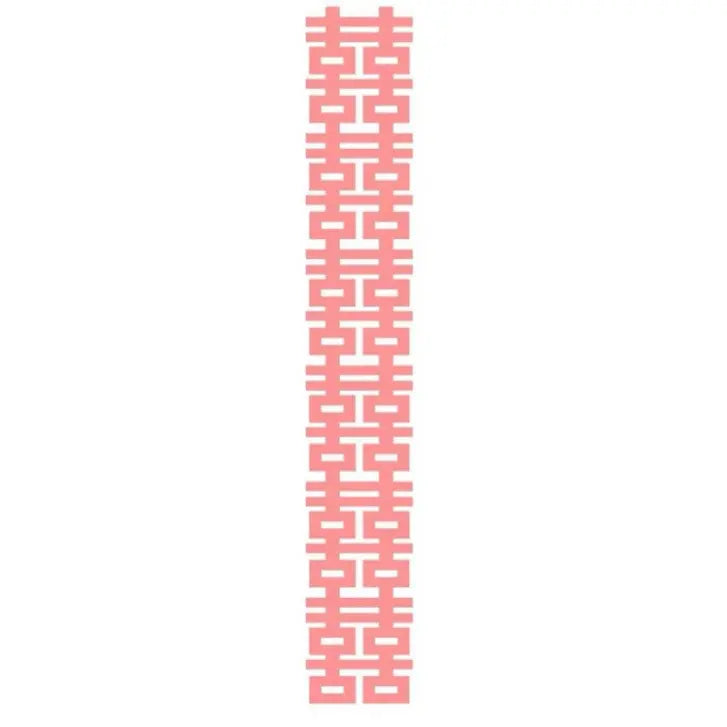 A vertical strip of light pink decorative paper featuring a repeating Chinese double happiness pattern, shown on a solid white background.