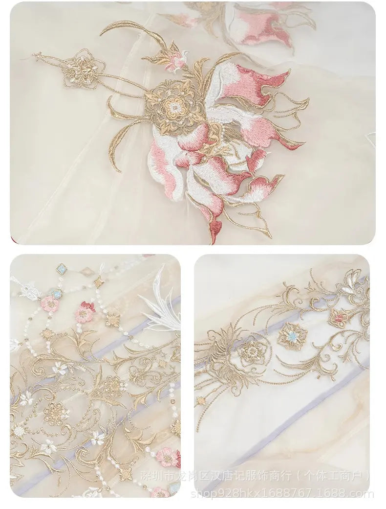 Set of three decorative cards with floral and ribbon designs on a beige background