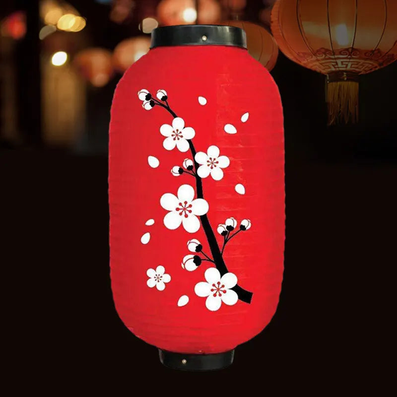 red Plum Blossom Chinese Lantern | Vinyl Festival Hanging Lantern Décor on a dark background