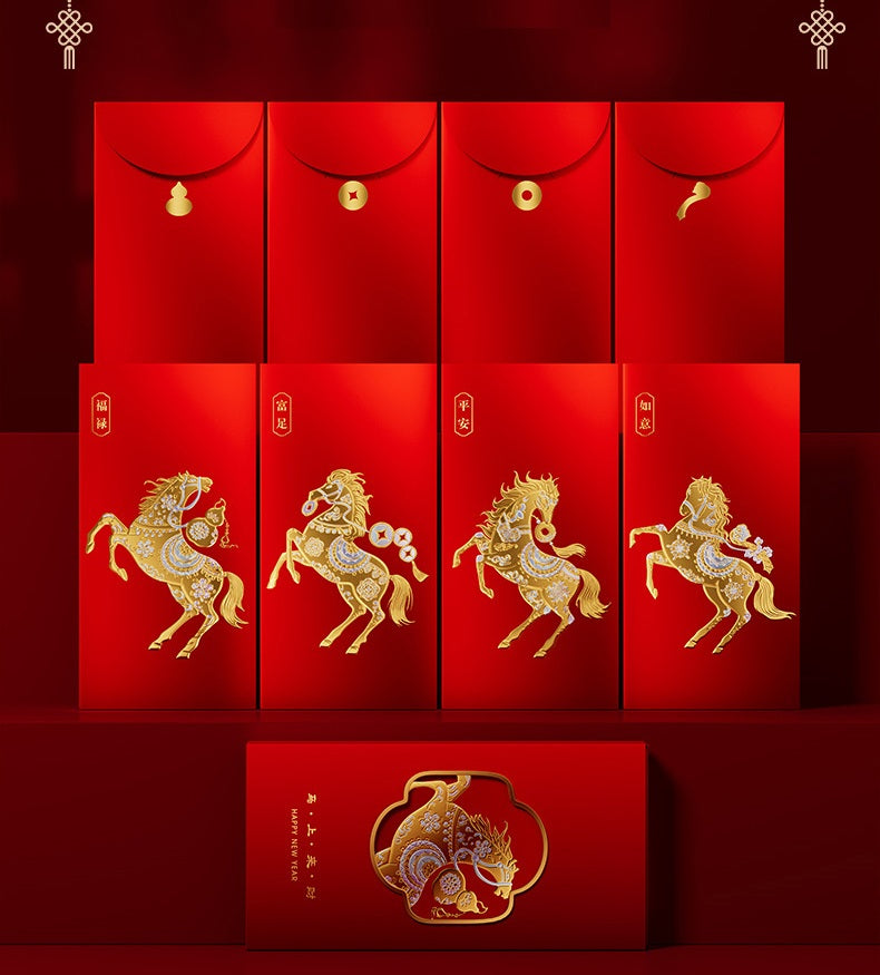 Year of the Horse Red Envelope – Premium Embossed Lucky Money Packets on a red background