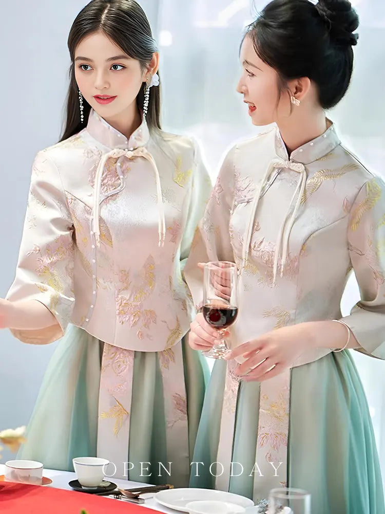 Grünes Qipao-Cheongsam-Kleid für Brautjungfern