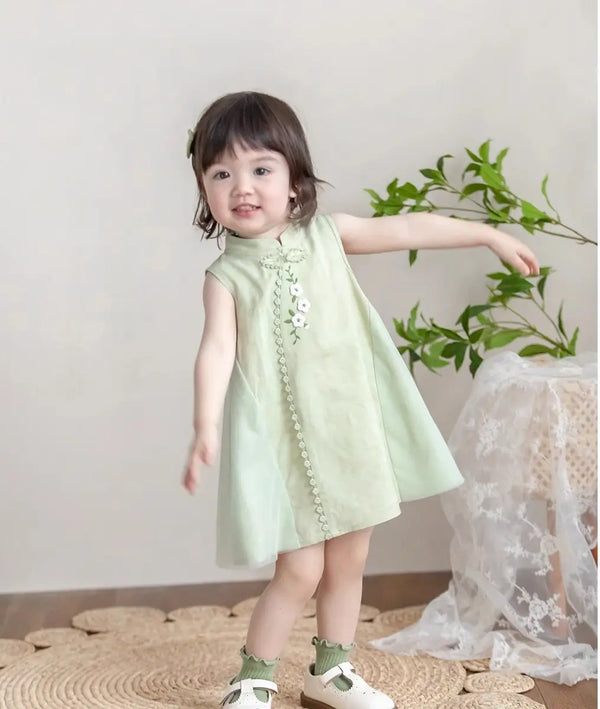 Elegant  Green Sleeveless Qipao Dress for Toddlers